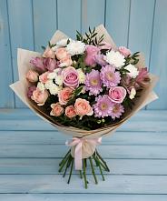 Букет цветов из:  Хризантемы, Розы и Альстромерии в Новой Адыгее