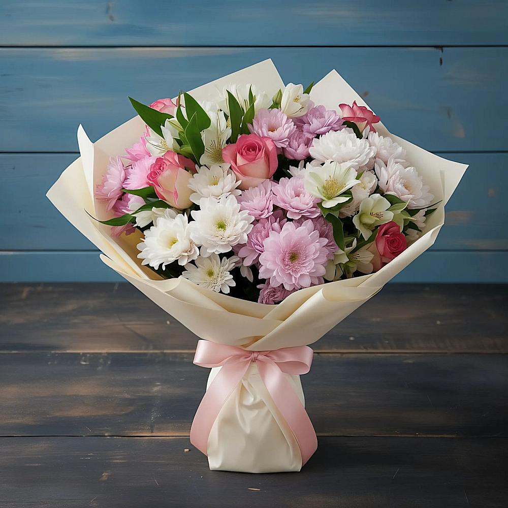 Букет цветов из: Хризантемы, Альстромерии и Розы в Новой Адыгее